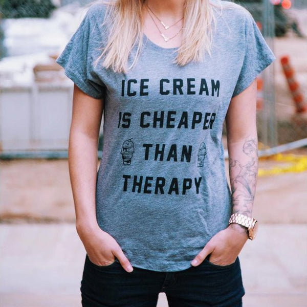 Ice Cream is Cheaper Than Therapy T-Shirt by Pyknic